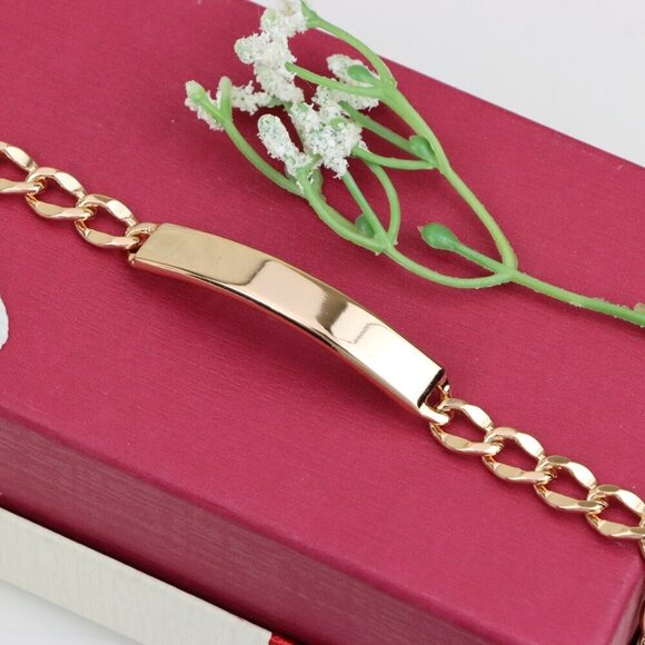 "Rose Gold Plated Bracelet with Bold Polished ID Bar Chain Design, XPBL1081 - Picture 1 of 12
